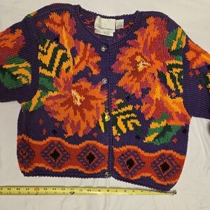 Dana Buchman Purple and Orange Floral Knit Cardigan